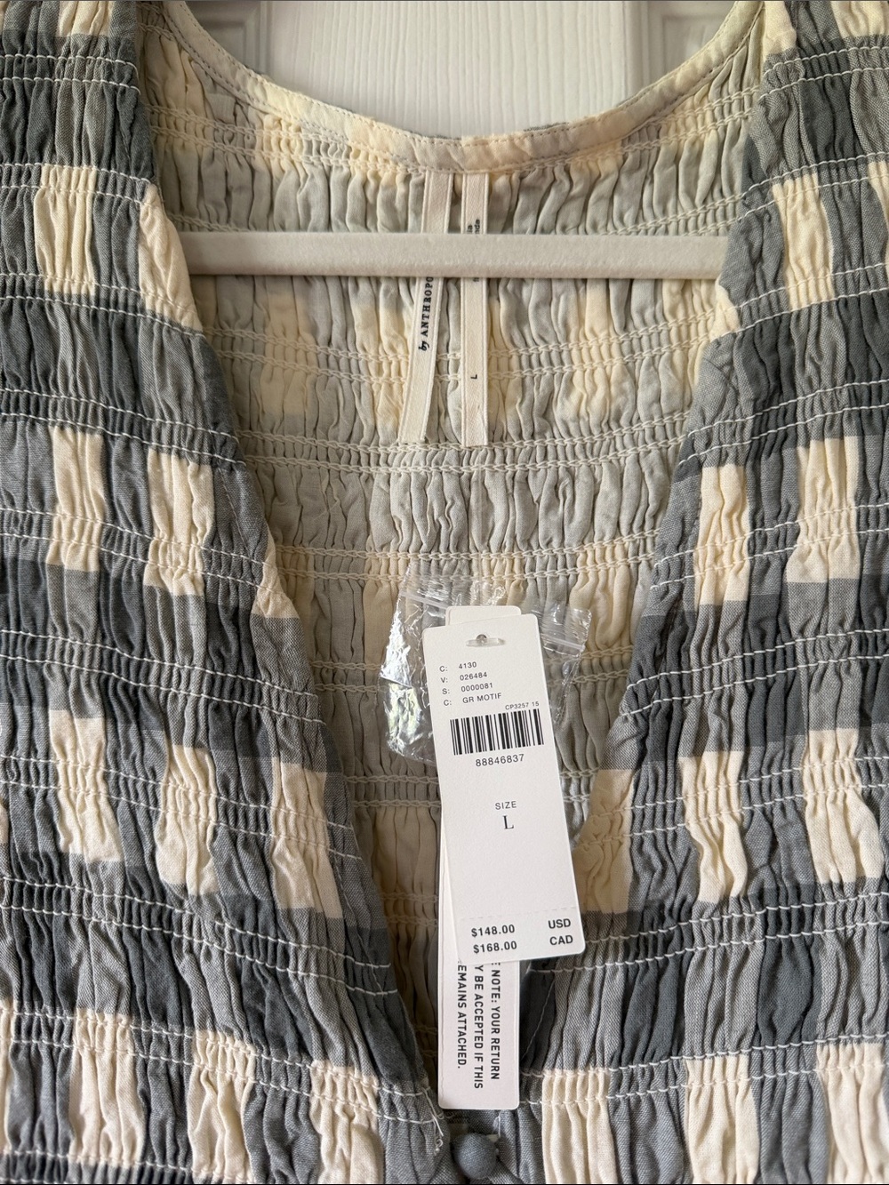 Anthropologie NWT 100% Cotton Checkered Flutter Sleeve Button-Front Sundress - Picture 2 of 3